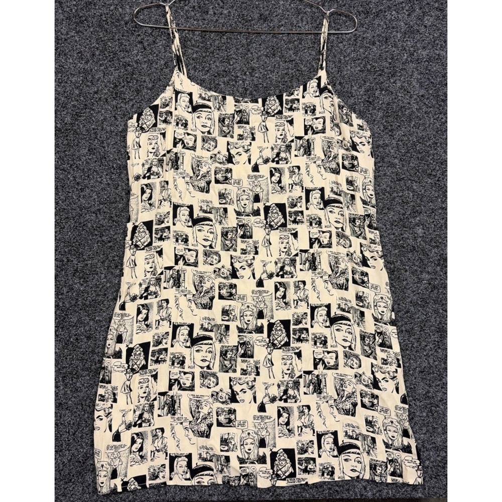 Reformation Dress Womens 10 White Comic Book Pop Art Mini Slip Adjustable Strap